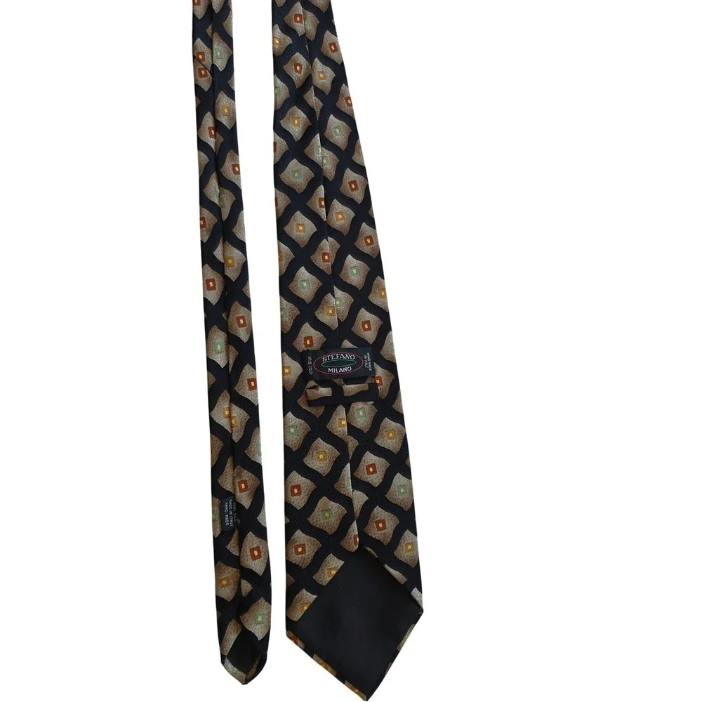 Stefano Milano Men's Silk Tie Black Geometric‎ Pattern Hand Made Italy